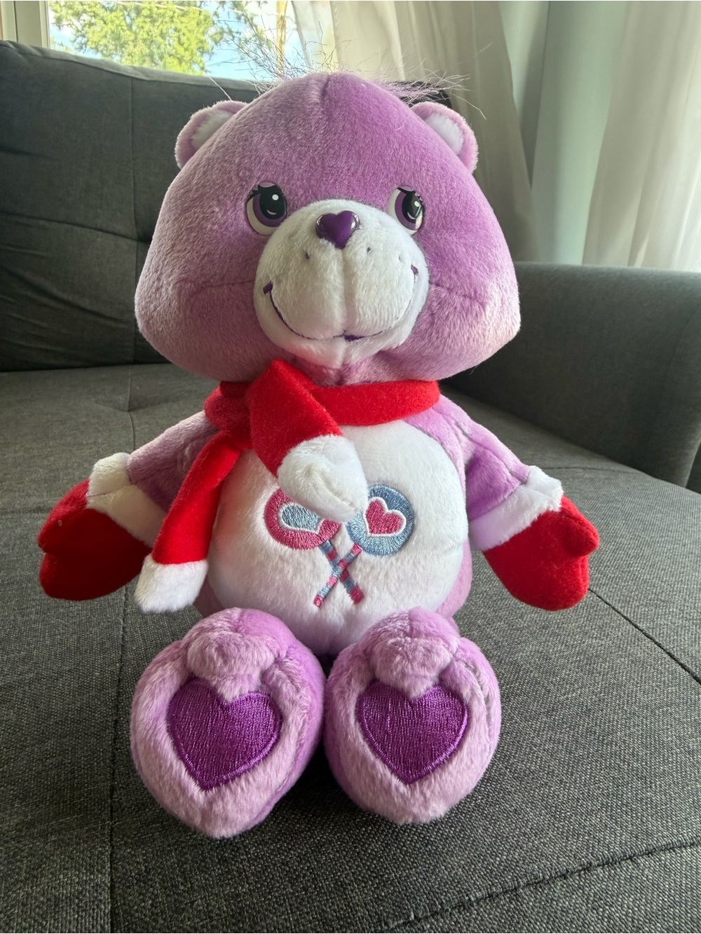 Care Bears Purple Plush Bear with Red Scarf and Mittens